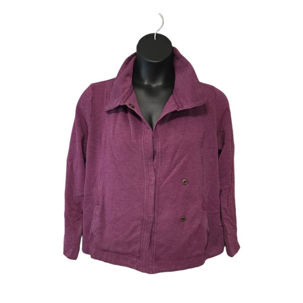 Eddie Bauer Asymmetrical Snap Button Knit Jacket Fleece Lined Purple Size M